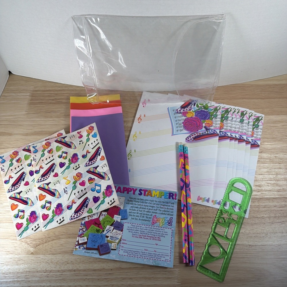 Vintage Lisa Frank Paper Pack It Stationary Set Heels Roses Music Note Stickers